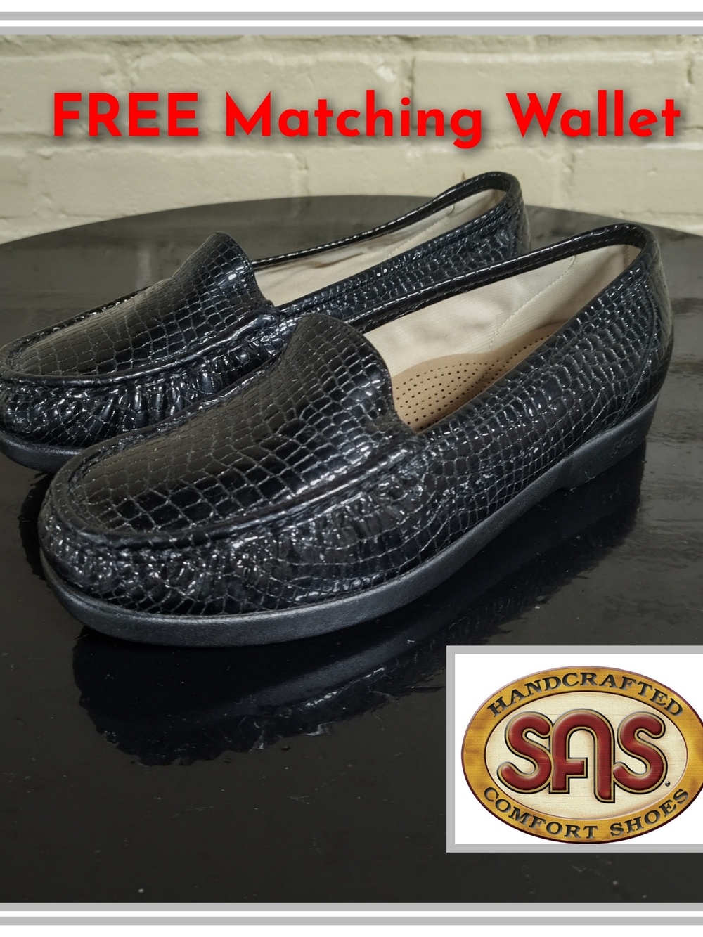 SAS | NEW Black Croc-Embossed Slip-On Comfort Loafers